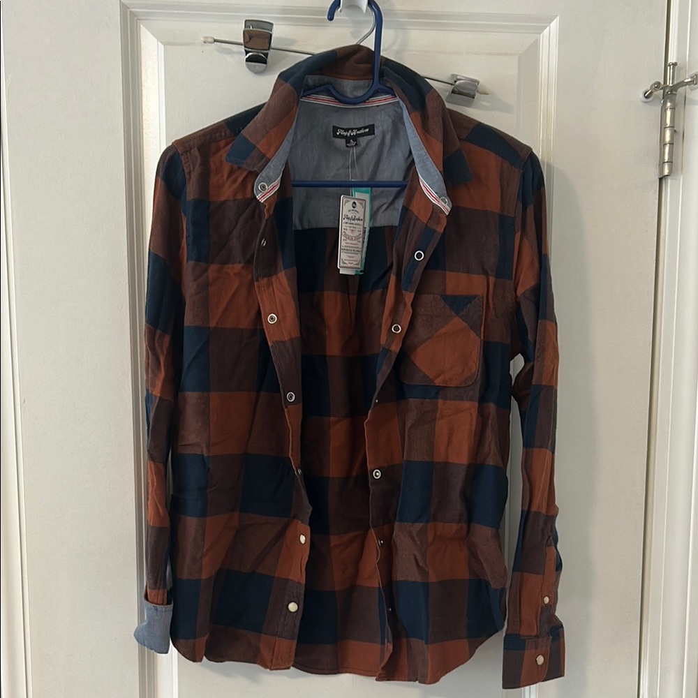Flag & Anthem Orange and Blue Plaid Shirt